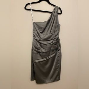 Grey one shoulder cocktail dress
